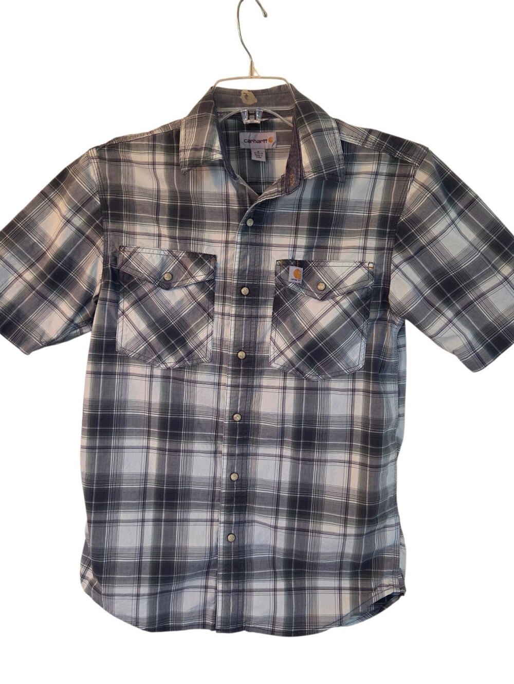 Carhartt Relaxed Fit Pearl Snap Front Button Down Plaid Shirt SS Men’s Small